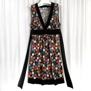 Multicolor mini dress with colorful polka dots. Knee-length. Size M